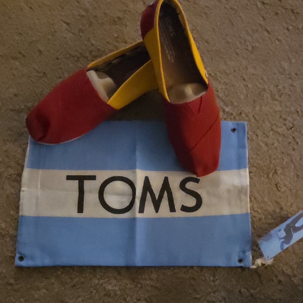 TOMS Red and Yellow Slip-On Shoes